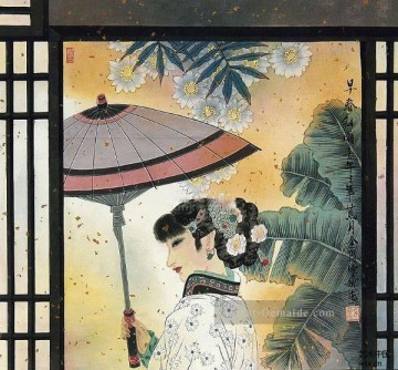 Hu Ningna Chinesisch Dame in Fenster Ölgemälde